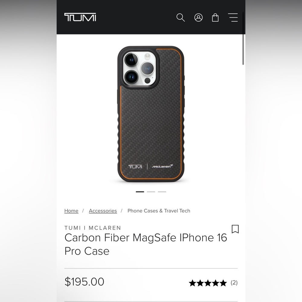 Tumi Carbon Fiber iPhone 16 Case - Black and Orange